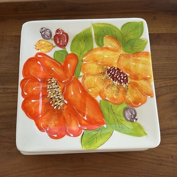 Laurie Gates Set of 5 Floral Square Plates - Picture 2 of 6